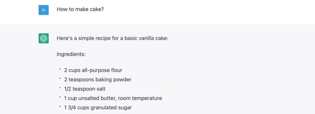 searching how to cook cake on chatGPT