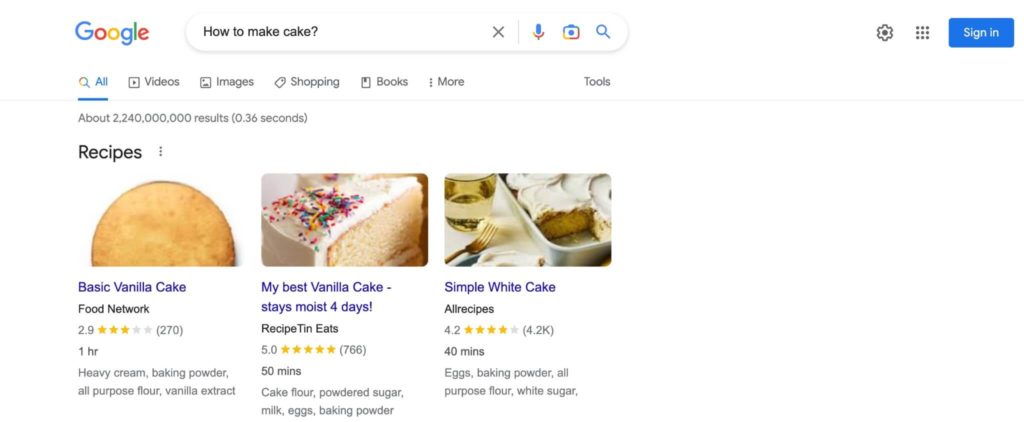 searching how to make cake on Google