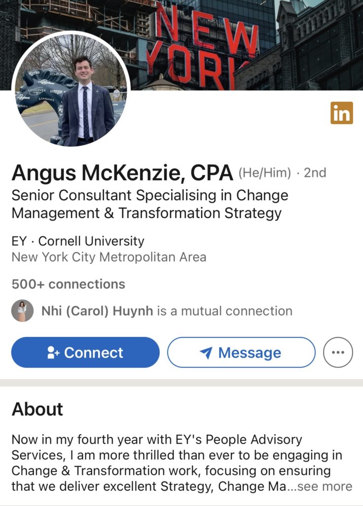 LinkedIn Summary for freelance consultants example" Angus McKenzie