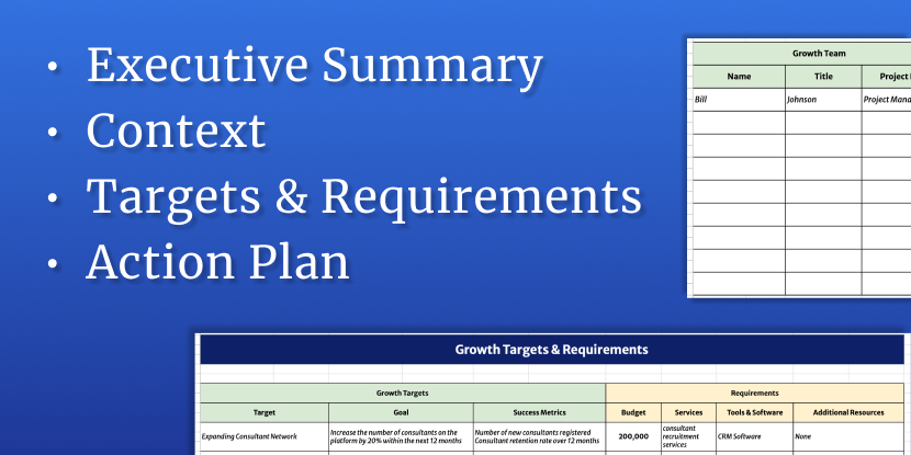 Sections of the growth strategy template