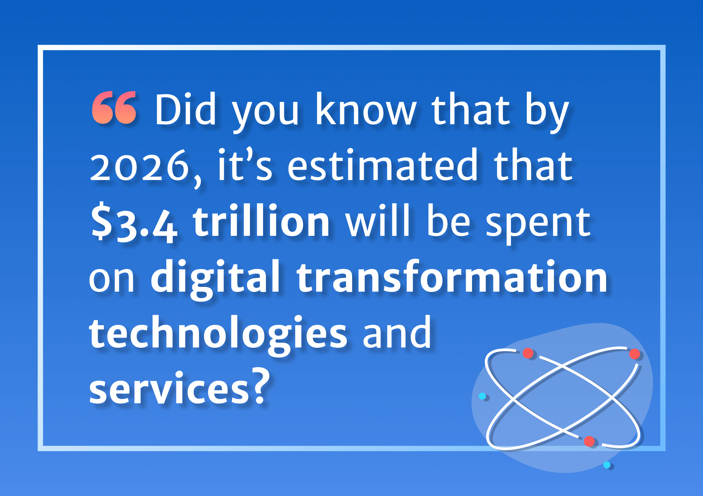 did you know that by 2026, it’s estimated that $3.4 trillion will be spent on digital transformation technologies and services