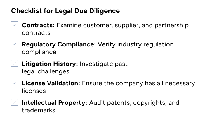 CHECKLIST FOR LEGAL DUE DILIGENCE infographic