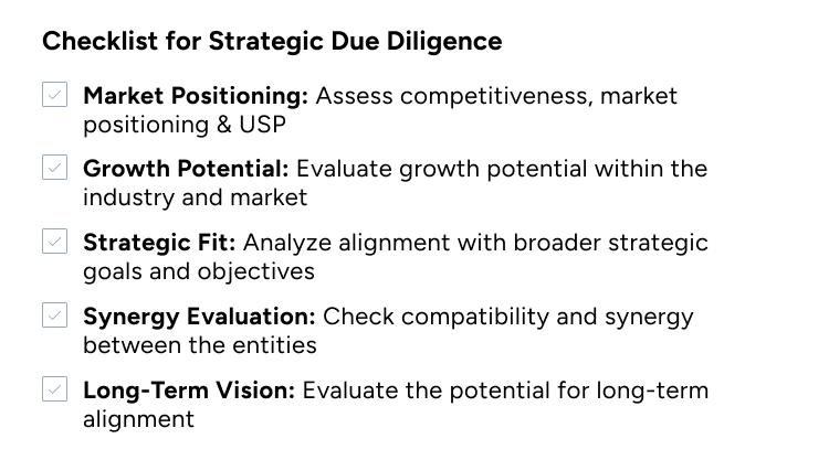 CHECKLIST FOR STRATEGIC DUE DILIGENCE infographic