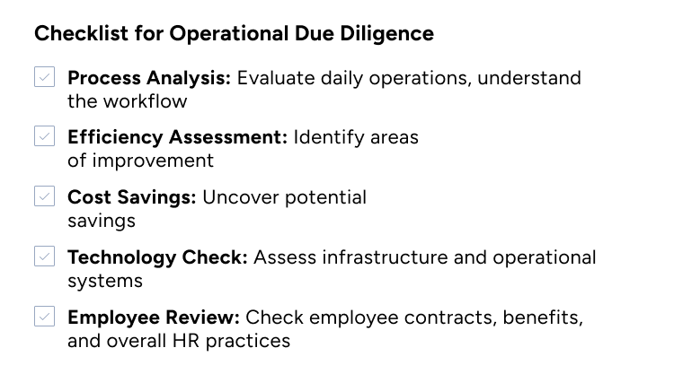 CHECKLIST FOR OPERATIONAL DUE DILIGENCE infographic
