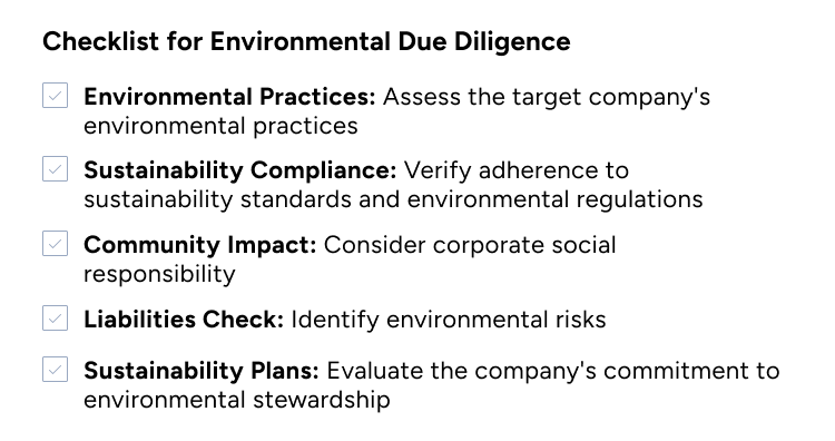 CHECKLIST FOR ENVIRONMENTAL DUE DILIGENCE infographic